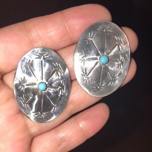 Sterling and Turquoise CONCHO Earrings Signed